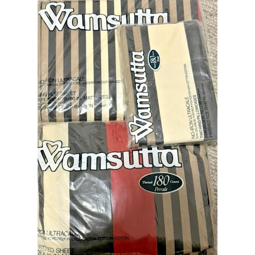 Vintage Wamsutta Prairie King Sheet Set NOS 4 Pc Percale Stripe 180 Thread Count